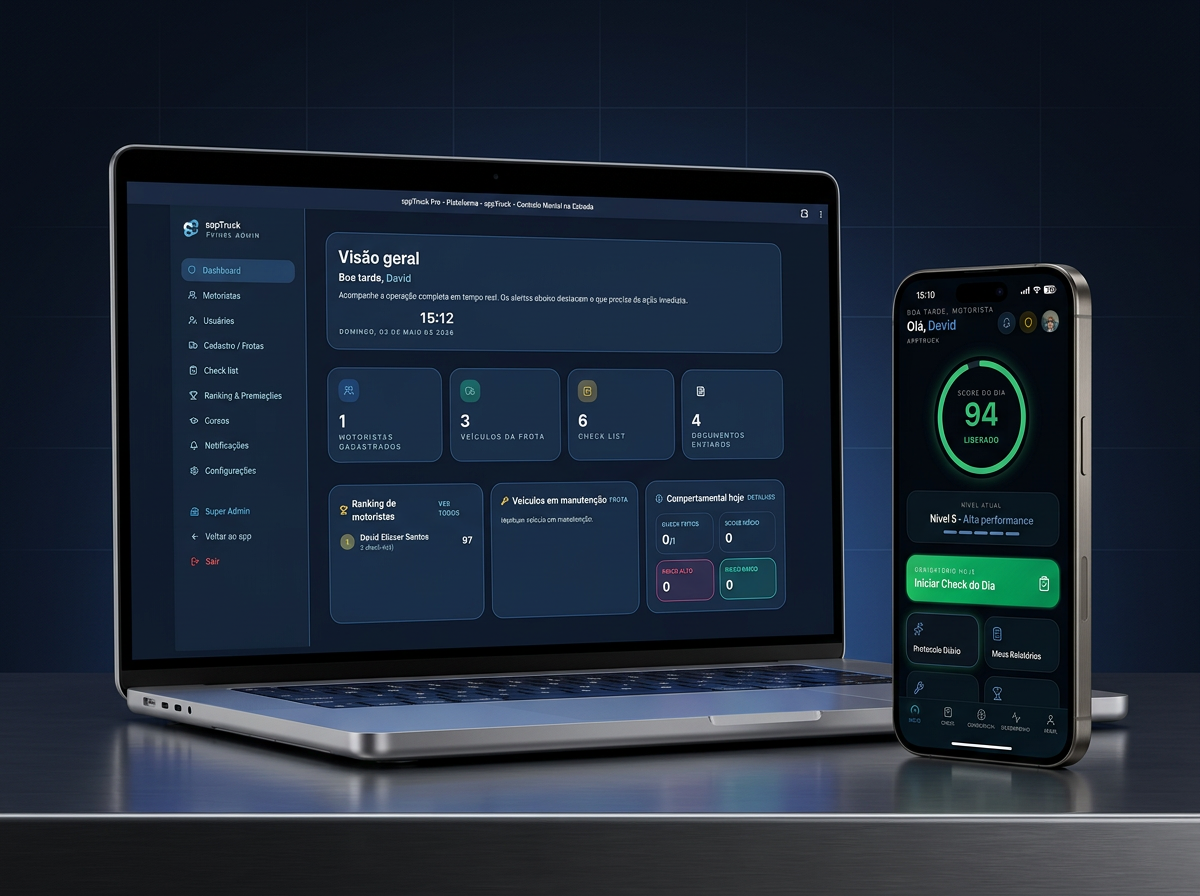 Painel operacional APPTRUCK em notebook